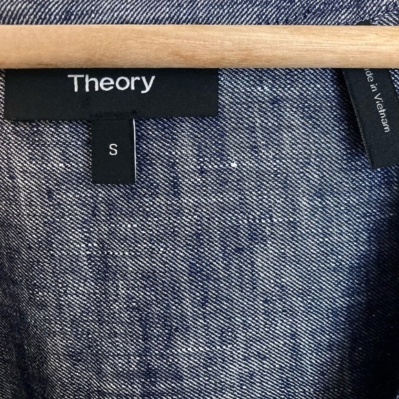 THEORY Ofeliah Linen Blend Tunic Top Tierra Wash V-Neck Split Back - Picture 3 of 7